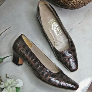 Ferragamo croc print classic office pumps 7.5